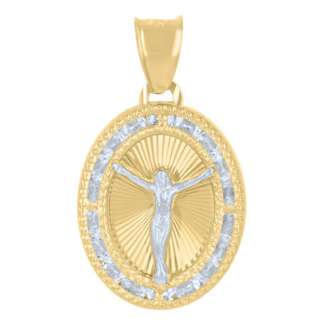 14K GOLD TWO-TONE CRUCIFIX OVAL PENDANT