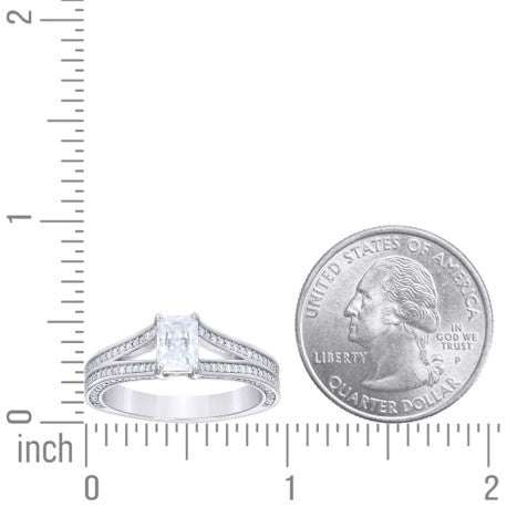 925 Silver Womens Emerald-Cut Round Engagement Ring