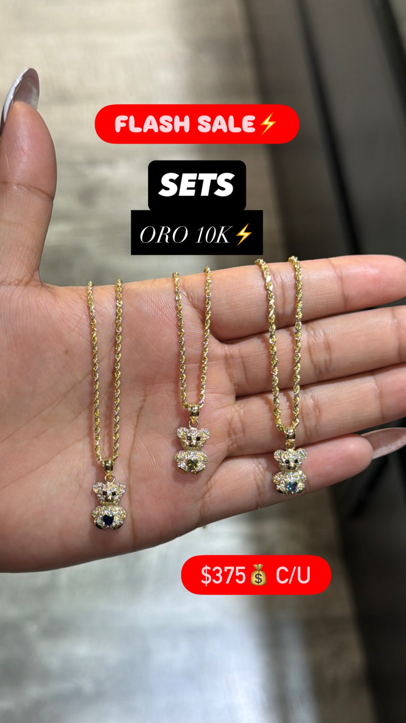 10K SETS HOLLOW ROPE CHAIN+BEAR PENDANT