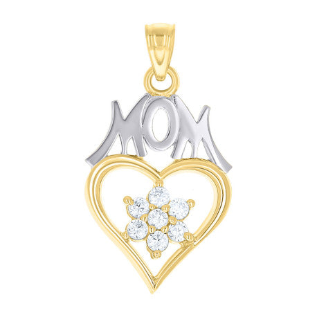 10K MOM HEART TWO- TONE PENDANT