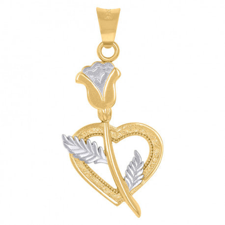 14K GOLD TWO-TONE FLOWER & HEART PENDANT