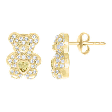 10K GOLD BEAR W. MONTH STONE EARRINGS