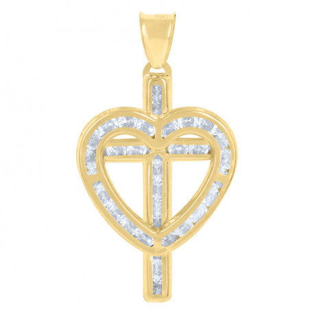10K GOLD HEART CROSS PENDANT
