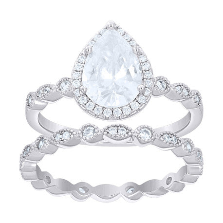 925 Silver Womens Pear Round Duo Ring