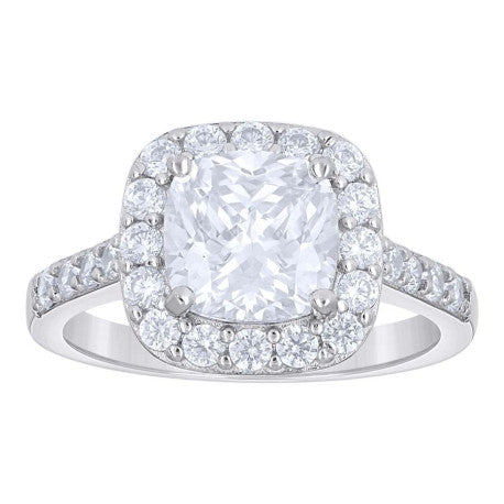 925 Silver Womens Cushion-Cut Halo Engagement Ring