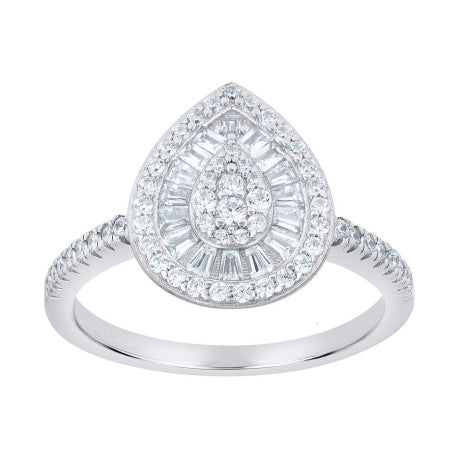 925 Silver Womens Round Baguette Tear Drop