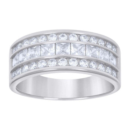 925 Silver Mens Princess-Cut Wedding Band