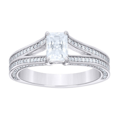 925 Silver Womens Emerald-Cut Round Engagement Ring