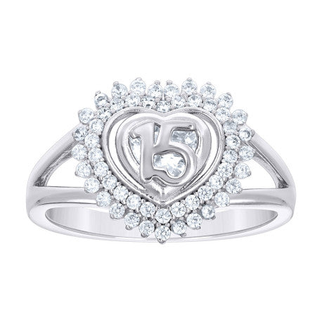 925 Silver Womens Cubic Heart  15 Quinceanera