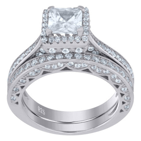 925 Silver Womens Princess-Cut Duo Ring Set