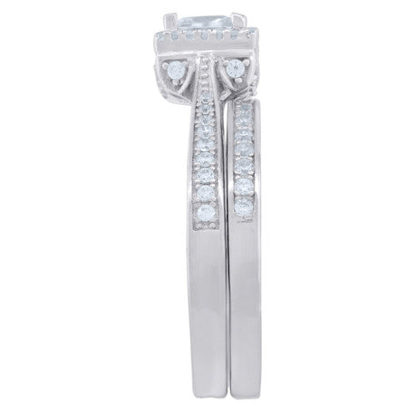 925 Silver Womens Princess-Cut Duo Ring Set