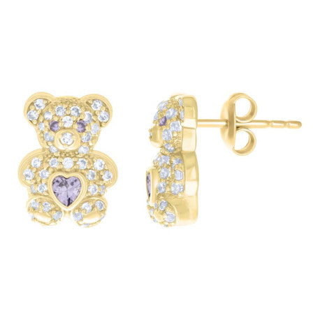 10K GOLD BEAR W. MONTH STONE EARRINGS