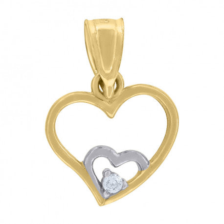10K GOLD TWO-TONE DOUBLE HEART PENDANT