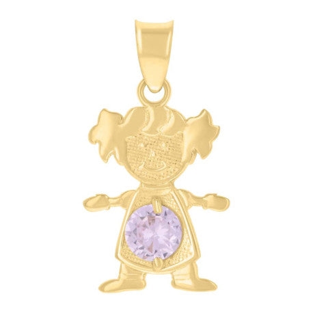 10K GOLD GIRL BIRTHSTONE COLOR MONTH PENDANT