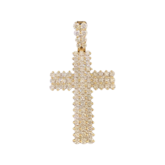 14K GOLD PUFF TENNIS CROSS + DIAMONDS PENDANT