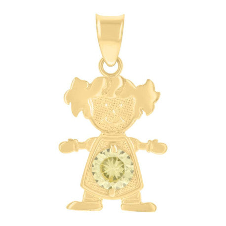 10K GOLD GIRL BIRTHSTONE COLOR MONTH PENDANT