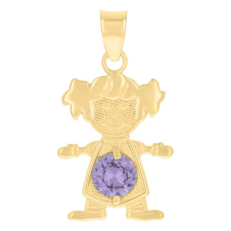 10K GOLD GIRL BIRTHSTONE COLOR MONTH PENDANT
