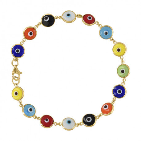 10K GOLD ENAMEL EVIL EYE GOOD LUCK BRACELET